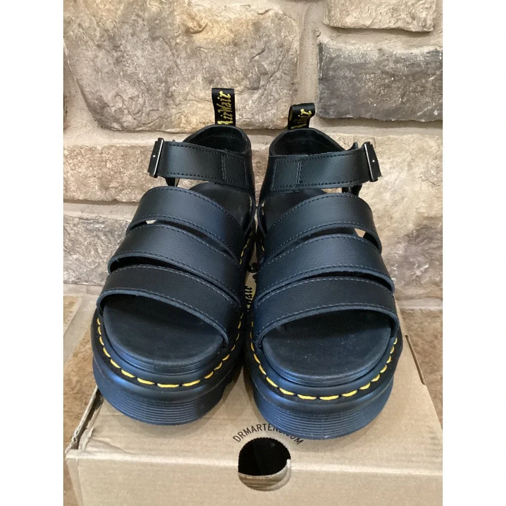 Dr. Martens Blaire Athena Black Leather Platform Gladiator Sandals  Womens 7 New